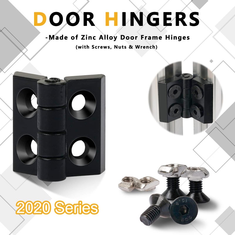KOOTANS 2 Sets 2020 Series Door Handle and Frame Hinges Install Kit for 20x20 Aluminum Extrusion Profile Slot 6mm-4pcs Zinc Alloy Hinges, 2pcs Aluminum Handles with T-Nuts Hex Screws Wrench - Image 4